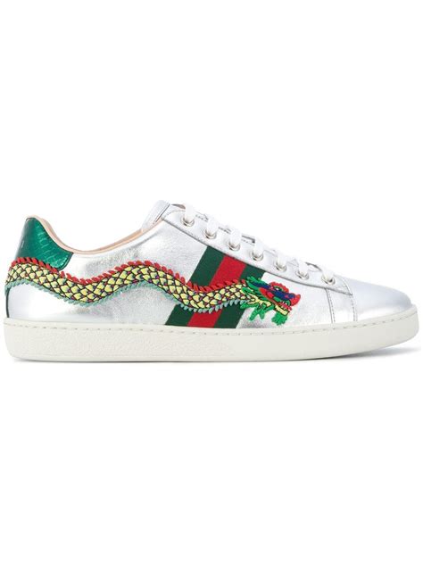 gucci men's ace embroidered dragon silver|gucci embroidered sneakers.